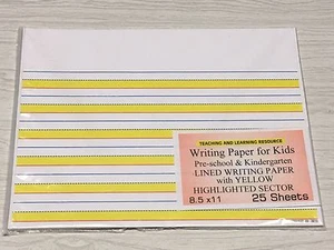 Writing Paper for Kids - Lined Writing Paper Yellow Highlighted Sectors - Picture 1 of 6