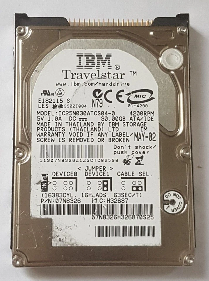 30 GB IDE IBM Travelstar IC25N030ATCS04-0 P-ATA 4200RPM 8MB 2.5" Hard Drive - Image 1 of 1