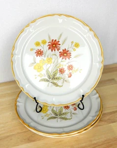 Golden Bouquet Stoneware Dinner Plates Japan 10 3/4" Floral Wildflowers Set of 3 - Picture 1 of 6