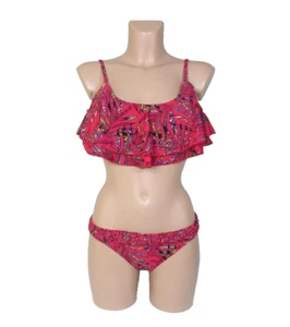 RADIO FIGI Size Medium Red Print 2-Piece Swimsuit Flounce Top Braided Bottom - Picture 1 of 8