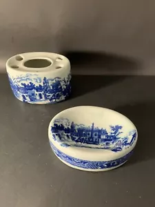 Jabonera y soporte para cepillo de dientes Victoria Ware Blue Ironstone Village Scene - Imagen 1 de 8