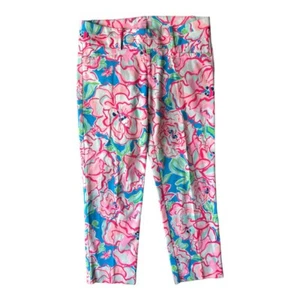 Lilly Pulitzer Women’s Flutter Blue Lucky Charm Floral Preppy Ankle Pants, Sz 6 - Picture 1 of 11