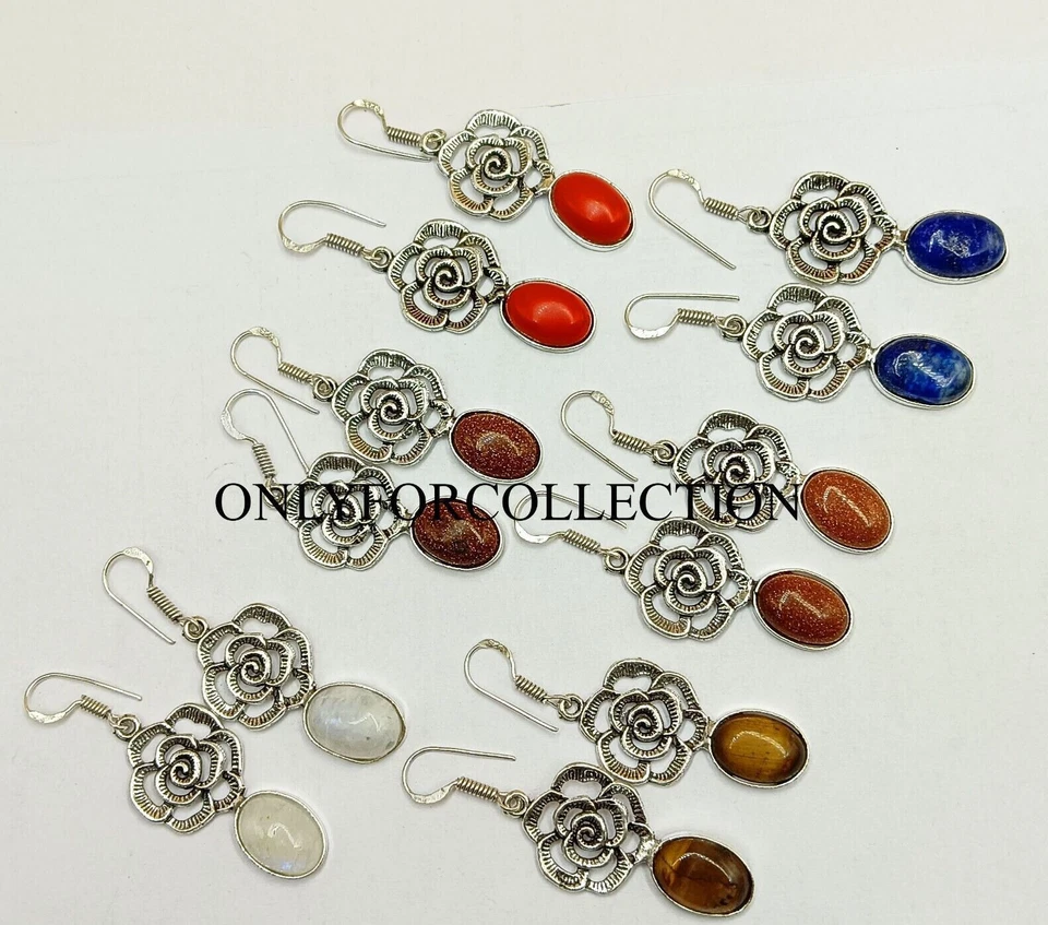 Nice Sun Stone & Mix Gemstone 925 Sterling Silver Plated Earrings Lot 10pcs — 第 1/4 张图片