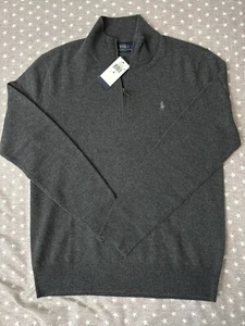$228 Polo Ralph Lauren Men’s 100% Wool Quarter-Zip Sweater Grey Heather Size M - Picture 1 of 4