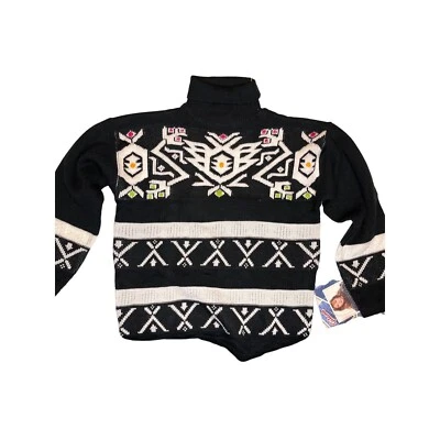 NWT 80’s Aztec Gitano Womens Sweater S Black Vtg 1989 - Imagem 1 de 4