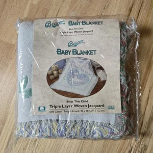 Vintage New Woven Jacquard Baby Blanket “BLESS THIS CHILD” Triple Layer 36x48 - Picture 1 of 3