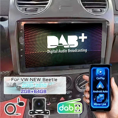Für VW NEW Beetle 2001-2010 CarPlay Android 15 Autoradio WiFi GPS Navi 64GB DAB+ - Bild 1 von 4