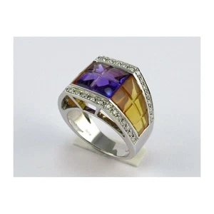 Ring Weißgold - Diamanten, Amethyst, Topas gelb - Bild 1 von 5