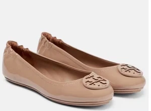 Tory Burch Minnie Travel Ballet Flats Patent Leather Vtg Mauve Nude Size 8 LKNU! - Picture 1 of 8