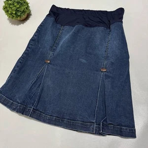 GAP Dark Wash Denim Jean Pleated Knee Length Maternity Skirt Size 10 Summer - Picture 1 of 5