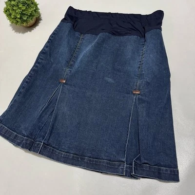 GAP Dark Wash Denim Jean Pleated Knee Length Maternity Skirt Size 10 Summer - Image 1 of 4