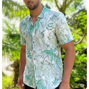 NWT Caribbean Isle Breeze Cotton Linen Short Sleeve Button Down Woven Shirt 4XB - Picture 1 of 12