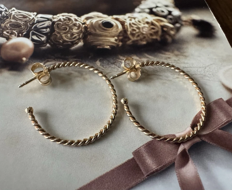 Большие серьги-кольца из золота 14 карат с бисером Pandora - Изображение 1 из 1