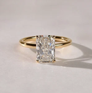 2 Ct Radiant Cut Moissanite Engagement Solitaire Ring In 14K Yellow Gold vermeil - Picture 1 of 9