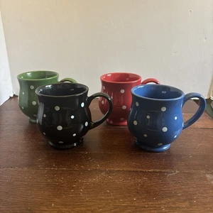 Temp-tations by Tara Polka Dot 16 OZ Mugs Red Green Blue Black Set Of 4 - Picture 1 of 8
