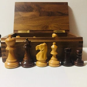 Vtg Drueke Model #82040 Wooden Rosewood Chess Set Pieces Boxed, 3.75" king - Picture 1 of 17