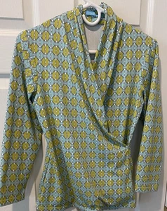 J McLaughlin Catalina Cloth Faux Wrap Top Womens Sz XS Turquoise Green Geometric - Picture 1 of 8