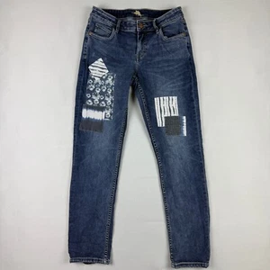 Tommy Bahama Jeans Womens Size 6 Blue Patchwork Denim Pants Slim Boyfriend - Picture 1 of 13