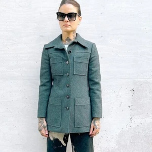 CALVIN KLEIN/Vintage Pure Wool Military Wool Jacket Long Sleeve in Grey sz M - Picture 1 of 7