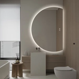 Half Right Cut Round Moon Wall LED Mirror 91 x 130 Frameless Backlit - Picture 1 of 8