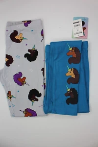 Girls' Afro Unicorn 2-Pack Unicorn Leggings Light Grey/Deep Teal Size XL (14/16) - Picture 1 of 4
