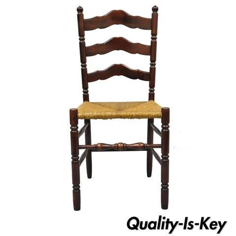 Antique American Primitive Cherry Wood Woven Rush Seat Ladder Back Side Chair Cover