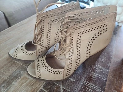Sandalias restringidas para mujer color topo punta abierta zapatos tacón bloque talla 8,5 Foto 1 de 4