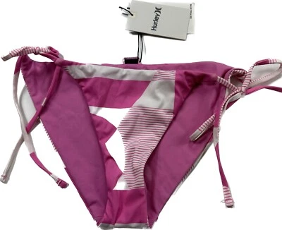 Parte inferior de bikini Hurley reversible con corbata lateral rosa blanco talla mediana Foto 1 de 4