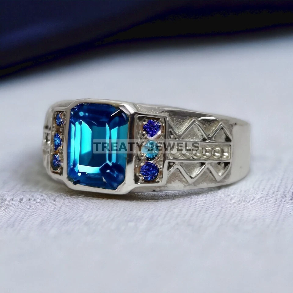 Piedras preciosas de alejandrita talla octágono con anillo de plata de ley 925 para hombre #14 Foto 1 de 4