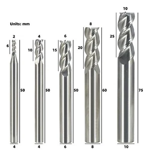 5Pcs HRC55 2mm 4mm 6mm 8mm 10mm Tungsten Carbide End Mill 3-Flute,For Aluminum - Bild 1 von 6