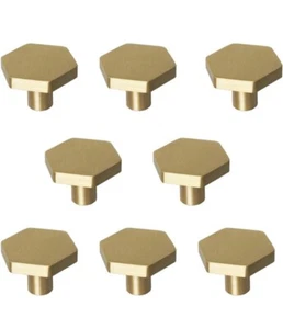 1-1/10" Solid Brass Knobs Shoe Cabinets Knob and Pulls Brushed Gold Hexagon (MMT - Picture 1 of 7