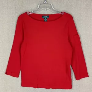 Lauren Ralph Lauren Top M Womens Red Ribbed Long Sleeve Round Neck 100% Cotton - Picture 1 of 11