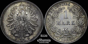 German Empire, 1 Mark 1886 F, Stuttgart, toned, UNC/aUNC - Picture 1 of 6