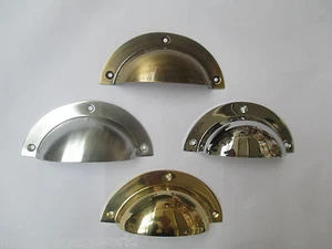 LARGE solid brass cup cupped shell drawer cupboard cabinet wardrobe pull handle - Picture 1 of 6