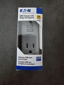 Lot 4-Eaton Wiring 2.4 Amp USB Charger w/Receptacle,Combo,Tamper Resistant,Gray - Picture 1 of 6