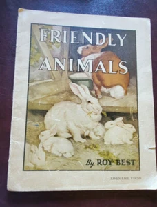 Friendly Animals By Roy Best Linen-Like Finish Whitman 1933 (No Number) Vintage - Picture 1 of 6