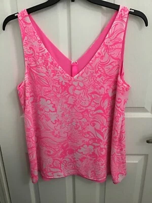 Top Lilly Pulitzer Mujer Rosa Blanco Floral Reversible Forrado Sin Mangas Grande NUEVO Foto 1 de 4