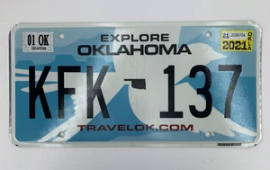 Explore Oklahoma License Plate KFK 137 Expired Jan 2021 Blue Flycatcher Bird Tag - Picture 1 of 2