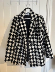 Vera Moda Houndstooth Dogtooth Brushed Wool Double Breasted Blazer Coat M - Picture 1 of 4