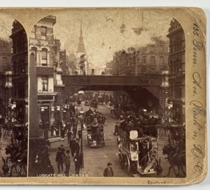 Ludgate Hill, London, England Stereoview, Street Scene Horsebus by J.F. Jarvis - Picture 1 of 4