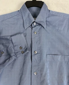 Brioni Neiman Marcus Shirt Men Large Blue Button Up 100% Cotton Italy Casual - Picture 1 of 16