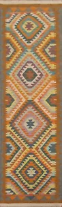 Flat weave Southwestern Reversible Kilim Pastel Color Runner Rug 3' 4" x 12' 11" - Picture 1 of 10