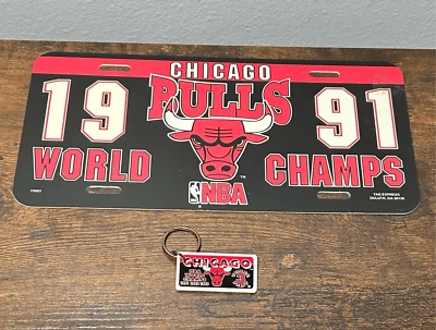 Винтажный номерной знак чемпионата НБА Chicago Bulls 1991 и 3 торфяных брелока - Изображение 1 из 4