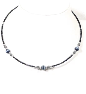 Black Gray Glass Cats Eye Open Wire Choker Necklace 14 inch - Picture 1 of 10