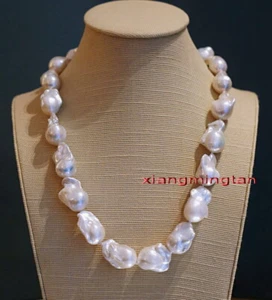 Huge REAL 17"30mm AAAAA LUSTER Natural south sea baroque white pearl necklace - Picture 1 of 7