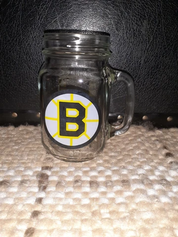 Vintage 1993 NHL Boston Bruins Hockey Glass Cup Mason Jar Beer Mug CANADA MADE Cover