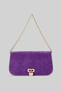 Ralph Lauren TANNER Medaillon Wildleder Schultertasche Kette Tasche Clutch Lila Achat 💜Neu mit Etikett - Bild 1 von 24