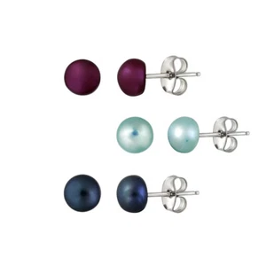 Ohrstecker Edelstahl 5-6 mm Süßwasser mehrfarbig Perlen, 3er Set - Bild 1 von 4