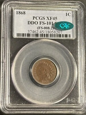 1868 Indian Cent DDO FS-101 S-1 PCGS XF45 CAC - Image 1 of 4