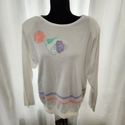 Dead Stock Vintage Aileen Shirt Embroidered Patch Floral Stripe Retro Large - Image 1 of 4